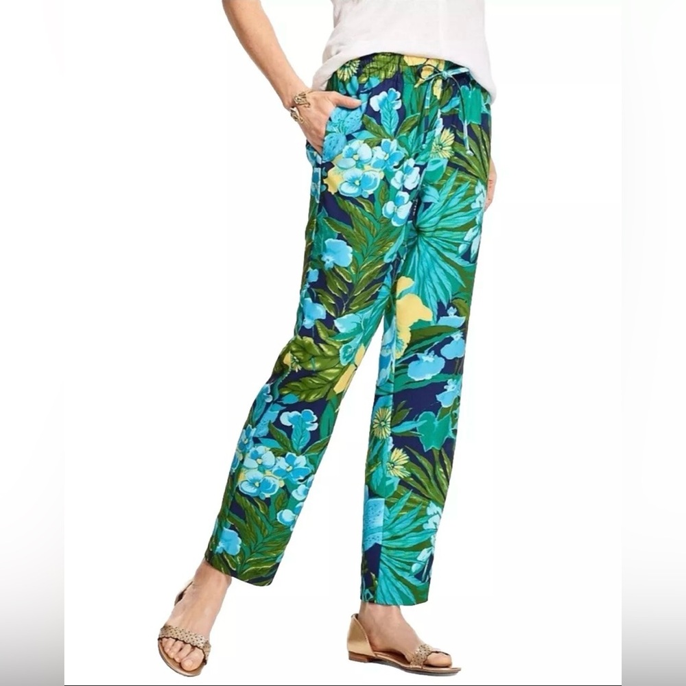 Talbots elastic waist tropical print pants poly/spandex NWT XL